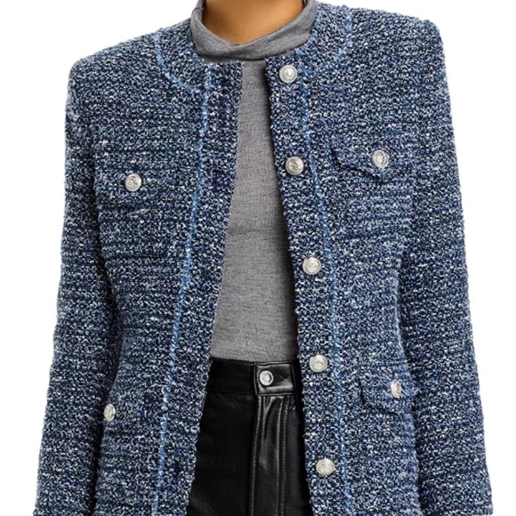 Generation Love LARSA Tweed Blue Collarless Blazer Jacket NWT Workwear Classic